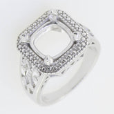 Sterling Silver Semi Mount Ring Setting Cushion CU 10x10mm Vintage Repro - Syzjewelry